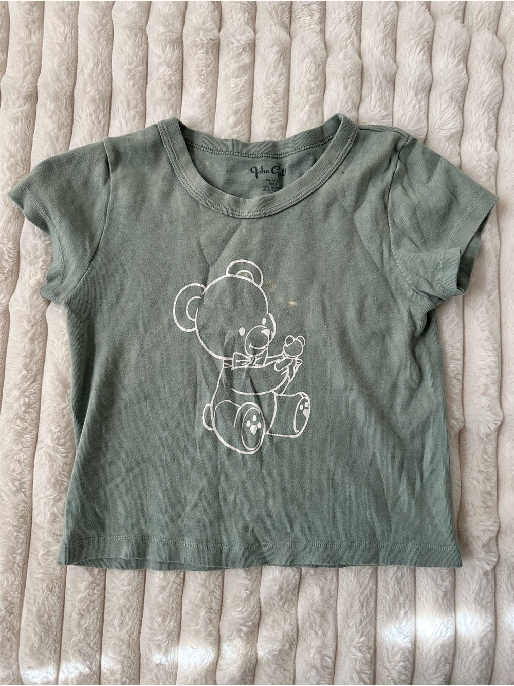 Brandy Melville Olive Green Bear Outline Tee